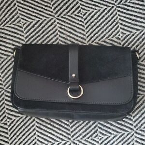 Galeries Lafayette Black Leather & Suede Crossbody Bag | Gold Hardware